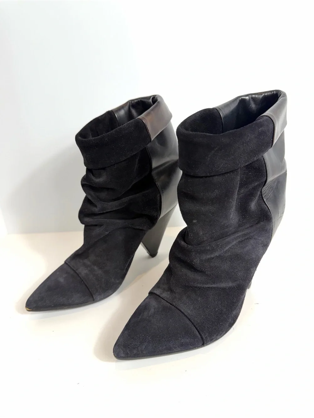 Isabel Marant Black Suede Leather Cone Heel Slouch Ankle Boots EU 36 / US 6